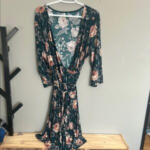 Green Plunge Neck Wrap Dress